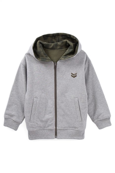BOYS’ KHAKI/GREY REVERSIBLE HOODED CARDIGAN 1