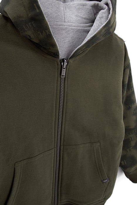 BOYS’ KHAKI/GREY REVERSIBLE HOODED CARDIGAN 3