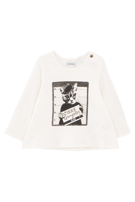 BABY GIRLS’ ECRU CAT-GANGSTER ORGANIC COTTON T-SHIRT 1