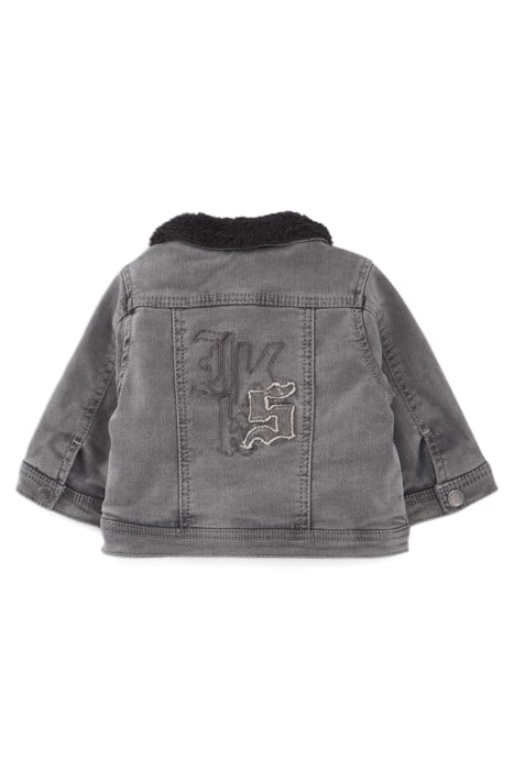 BABY BOYS’ GREY FUR-LINED DENIM JACKET, EMBROIDERED BACK 2