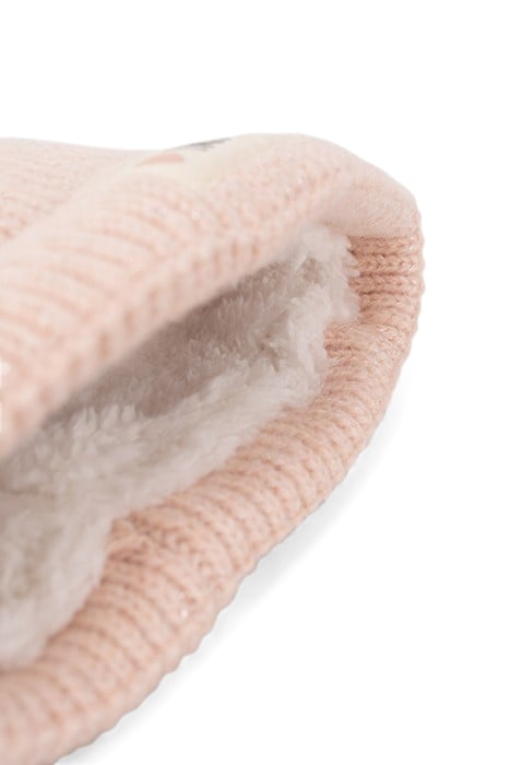 BABY GIRLS’ POWDER PINK LUREX FUR-LINED KNIT BEANIE 4