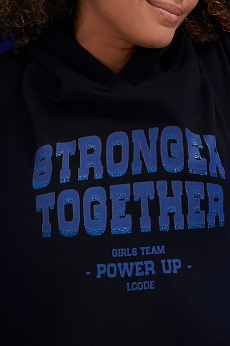 BLACK HOODIE WITH GLITTERY 3D SLOGAN 4