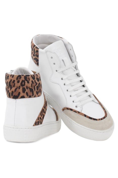 WHITE, GREY, LEOPARD MOTIF HIGH-TOP TRAINERS 5