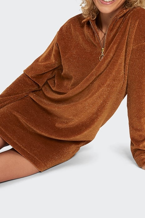 TOBACCO GLITTERY VELVET SWEATSHIRT DRESS 5