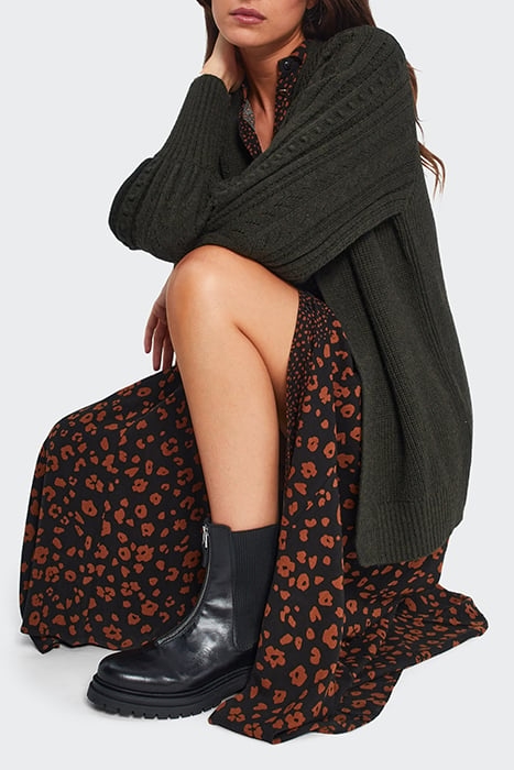 KHAKI KNIT MID-LENGTH CARDIGAN, DECORATIVE SLEEVES 5