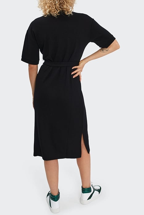 BLACK PIQUE KNIT LONG POLO-SHIRT DRESS 2
