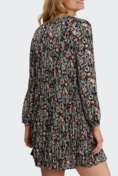 BLACK PLANT PRINT PLEATED DRESS 2