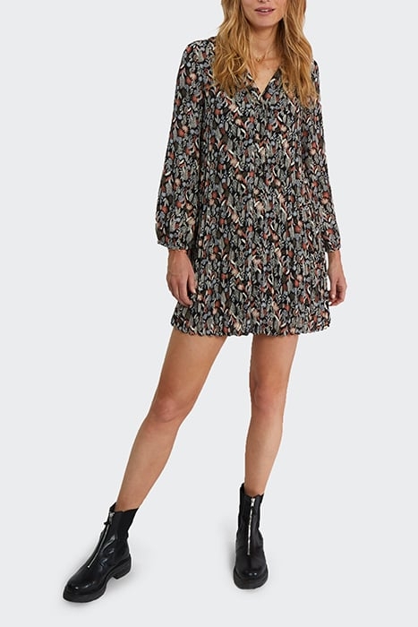 BLACK PLANT PRINT PLEATED DRESS 1