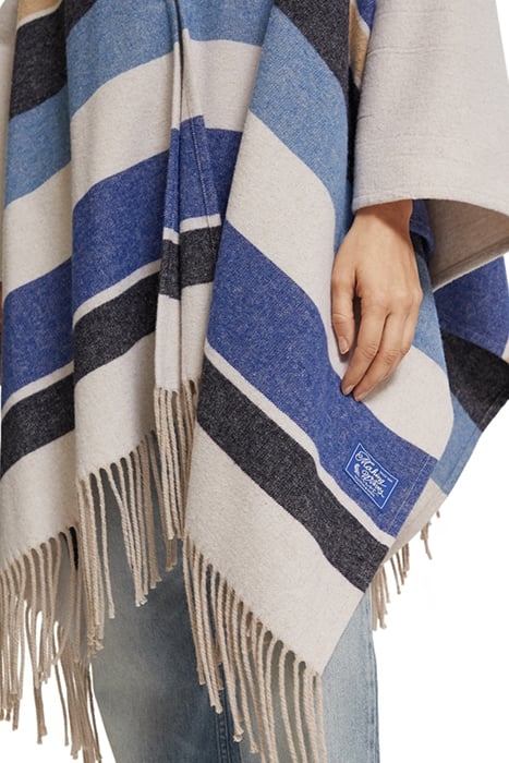 WOOL BLEND STRIPED PONCHO BLUE BOLD STRIPE 7