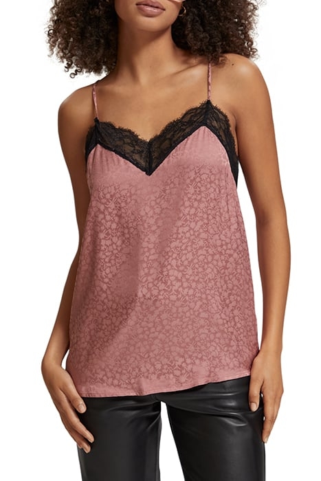 CAMISOLE WITH BLACK LACE DETAIL WEATHERED PINK 1