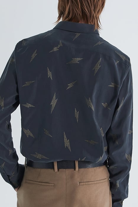 BLACK PURE EDITION-SLIM SHIRT, LIGHTNING PRINT BLACK 4