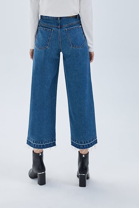 BLUE HIGH-WAIST FRINGED CUFF 7/8 WIDE-LEG JEANS BLUE 2