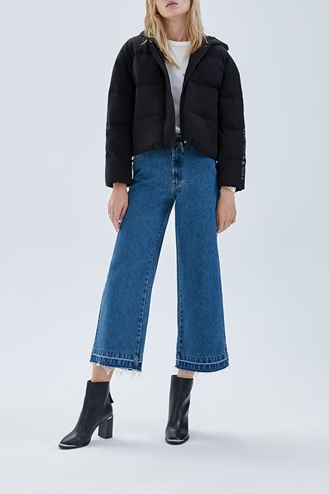 BLUE HIGH-WAIST FRINGED CUFF 7/8 WIDE-LEG JEANS BLUE 1