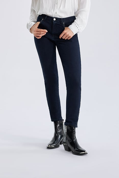 BLUE STUDDED WATERLESS POWERSTRETCH 7/8 SLIM JEANS BLUE 1