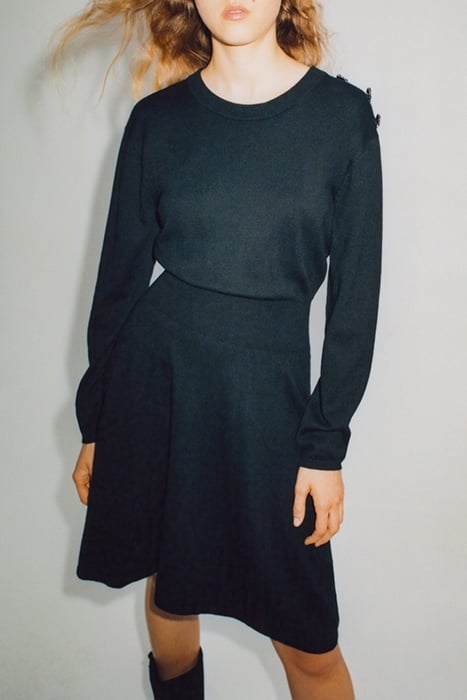 BLACK SWEATER DRESS WITH DIAMANTE BUTTONS BLACK 8