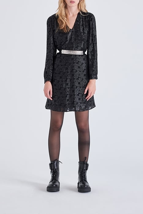 BLACK IRIDESCENT BAROQUE MOTIF JACQUARD DRESS BLACK 3