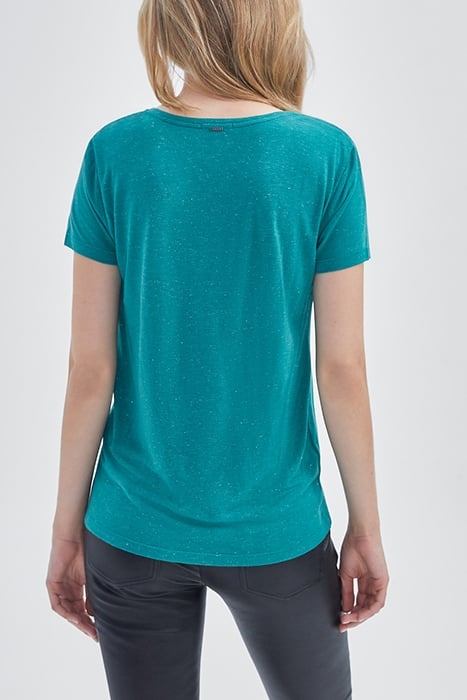 GREEN GLITTERY T-SHIRT WITH FLOCKED SLOGAN GREEN 2