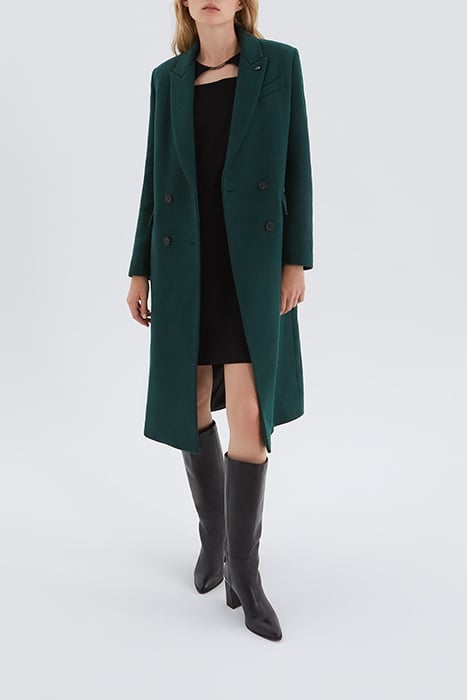 FIR GREEN LONG COAT WITH SKULL PIN BADGE TREE 1