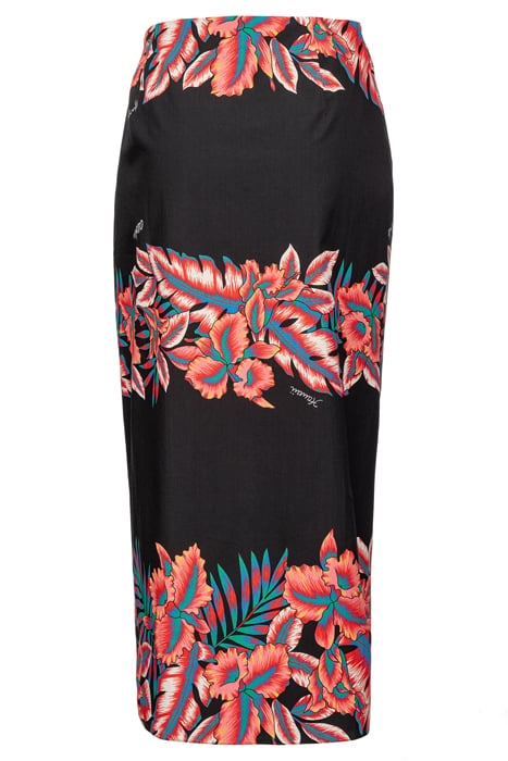 GIREVOLE GONNA POPELINE STAMPA RIGA TROPICALE BLACK/RED MULT 2