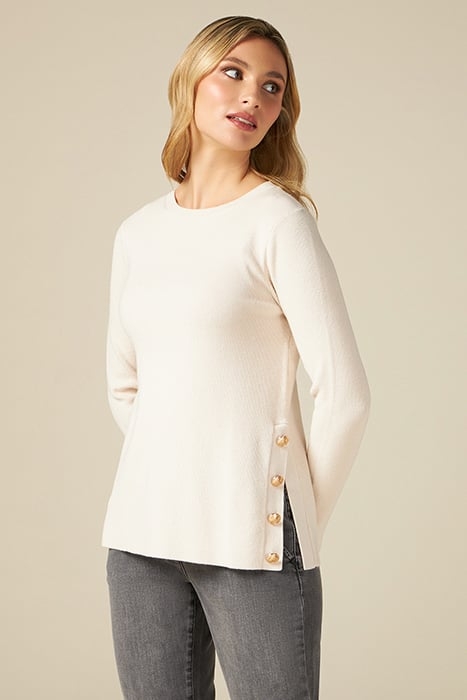 CREW-NECK SWEATER WITH JEWEL SLIT AND BUTTONS WHITE 1