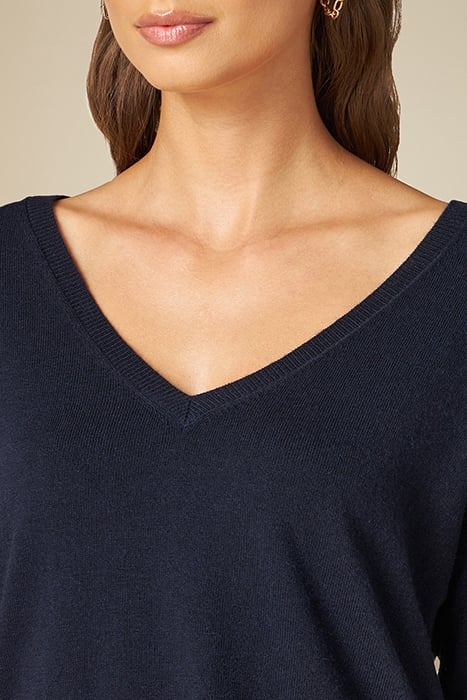 CASHMERE BLEND V-NECK SWEATER WITH RHINESTONES BLUE 4