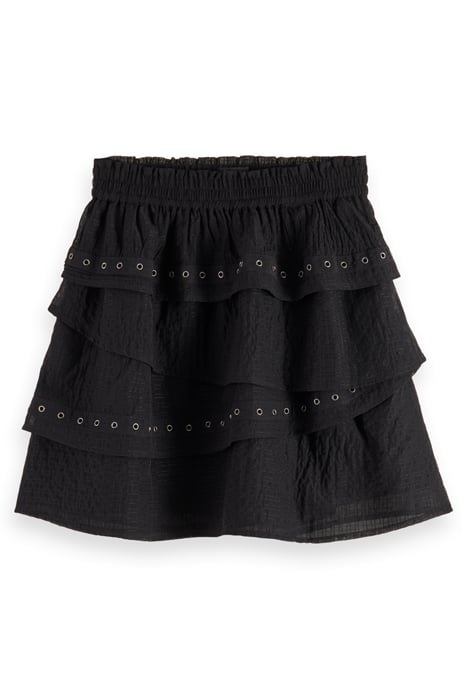 LAYERED HIGH-RISE MINI SKIRT WITH EYELET DETAIL EVENING BLAC 1