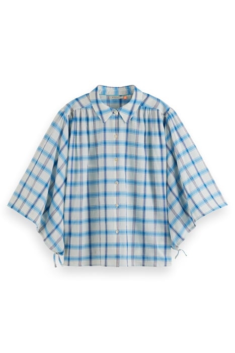CHECKED BALLOON SLEEVE SHIRT SKY BLUE CHECK 1