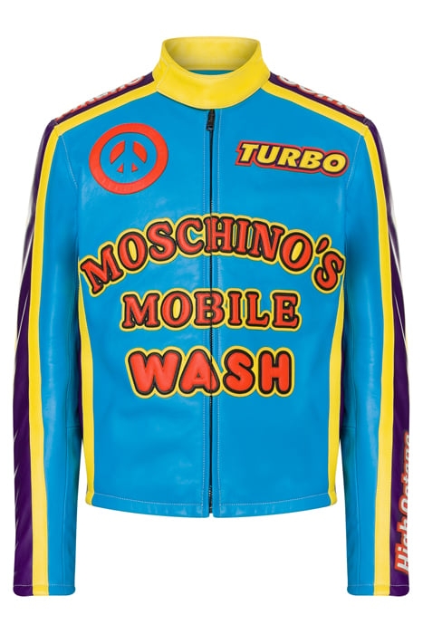 RETRO MOSCHINO LOGO LEATHER BIKER BLUE 3