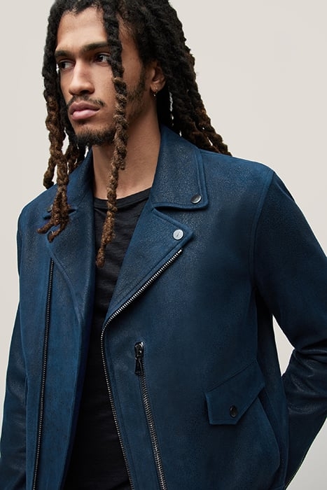 ZIP CLOSURE BELTED BIKER JACKET WITH VER CAPRI BLUE 2