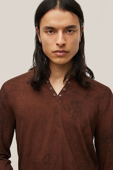 ASH LS GROMMET HENLEY WITH CARBON WASH COPPER 2