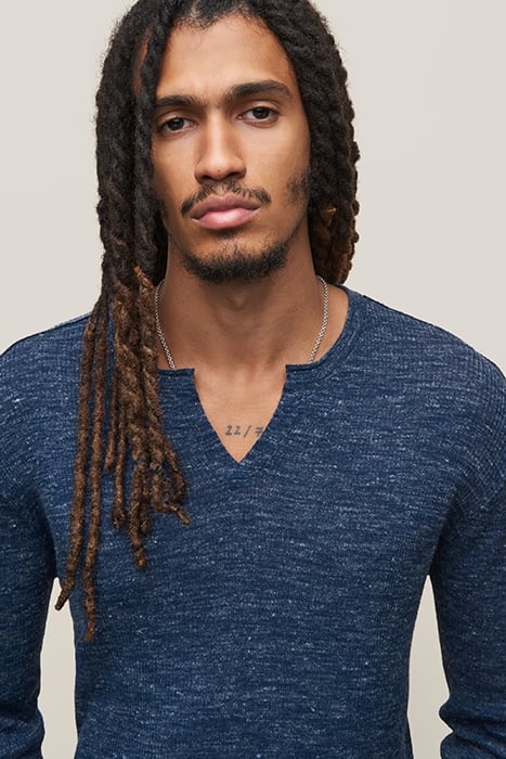 TRAVIS LS RIB HENLEY WITH OPEN PLACKET NAVY 2