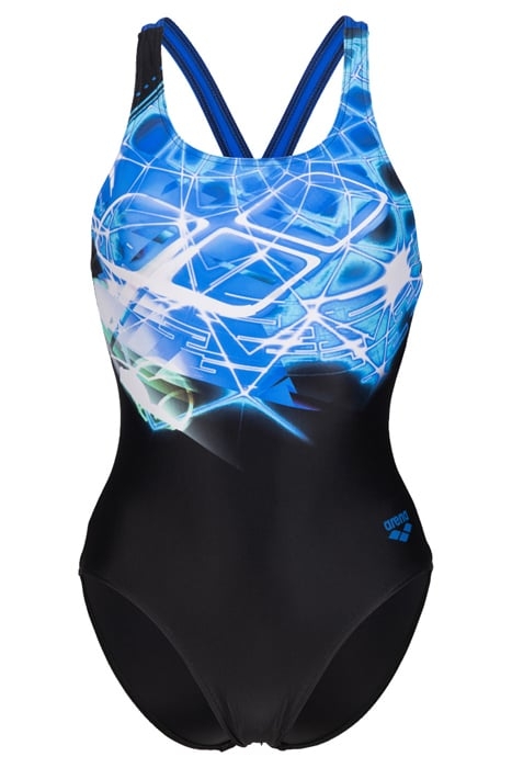 WOMEN'S SWIMSUIT V BACK PLACEMENT BLACK-NEON BLUE 4