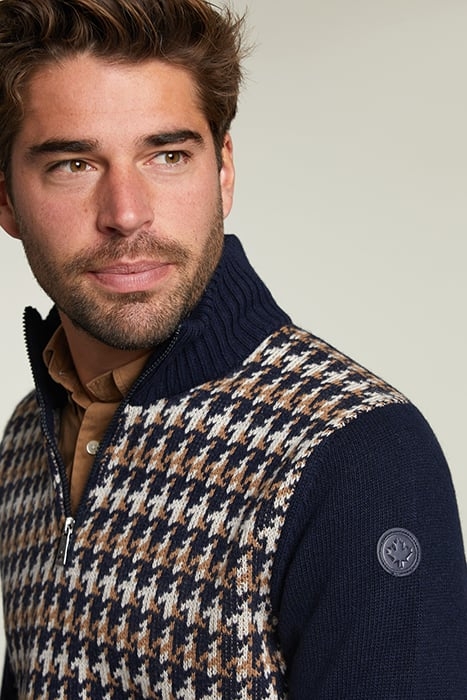 SLIM FIT WOOLEN SWEATER NAVY/CARAMEL MIX 3