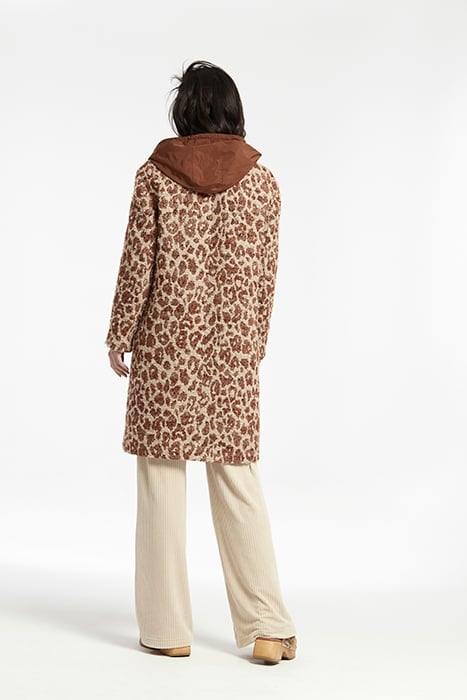 BICOLOR JACQUARD ZIPPER GUREN COAT WITH HOOD BROWN 2