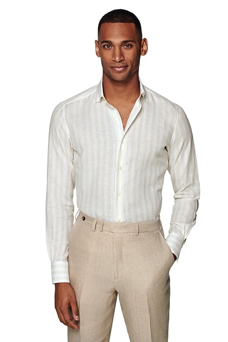LIGHT BROWN STRIPED SLIM FIT SHIRT 1