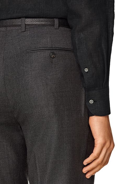 DARK GREY BIRD'S EYE SLIM LEG STRAIGHT SUIT TROUSERS 7
