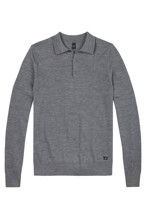 WARD | LONGSLEEVE MERINO RETRO POLO MID GREY MELANGE 1