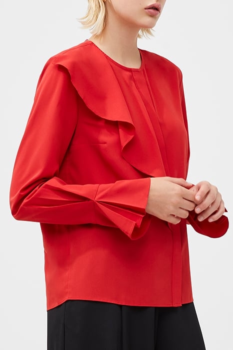CREPE LIGHT ASYMM FRILL SHIRT RED 4