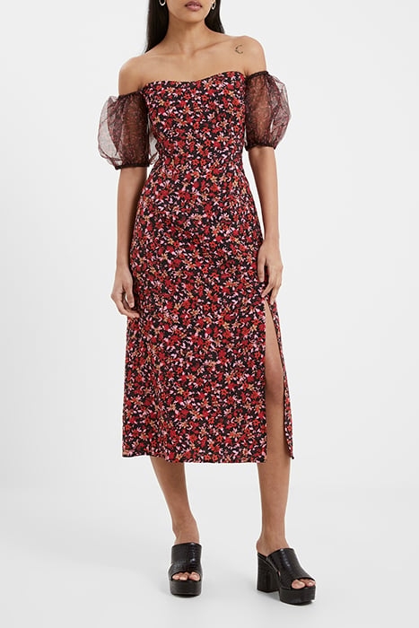 CLARA FLAVIA TEXT PUF SLV DRES BLACK 1