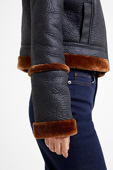 BELEN FAUX FUR L/S CROP JKT BLACK 5