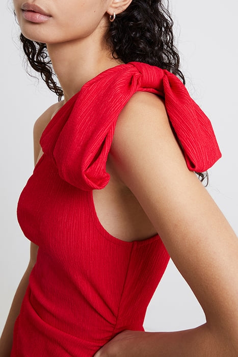 SONYA RIBBED ONE SHOULDER DRES RED 5