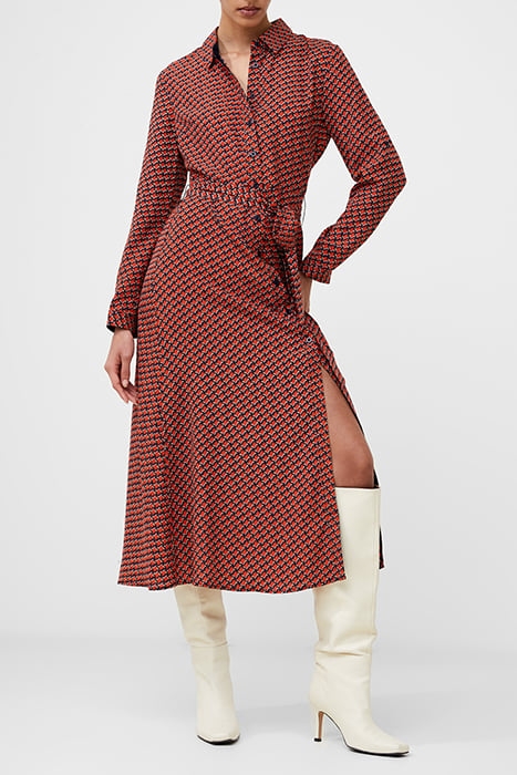 ABSTRACT BELTED SHIRT DRESS ORANGE 3