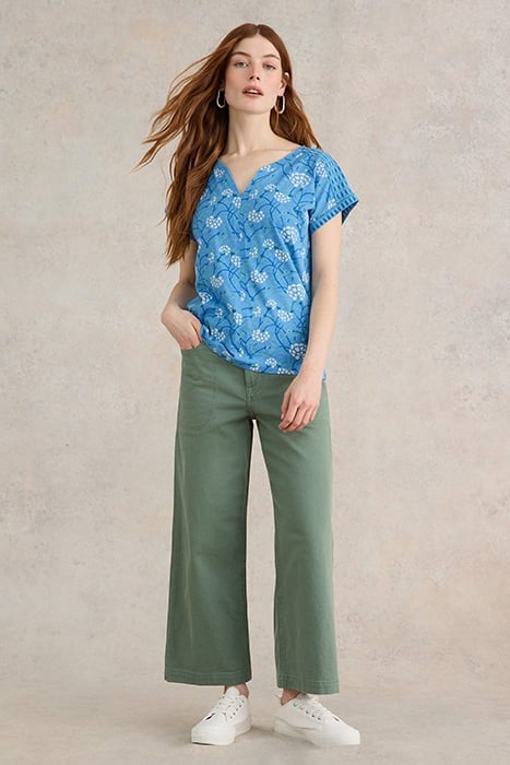 NELLY NOTCH NECK TEE BLUE PRINTED 1