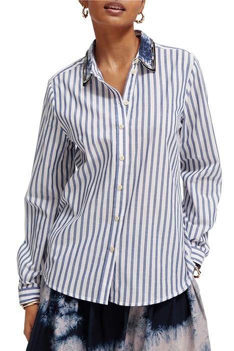 REGULAR FIT SHIRT WITH BEADED COLLAR BLUE STRIPE 1