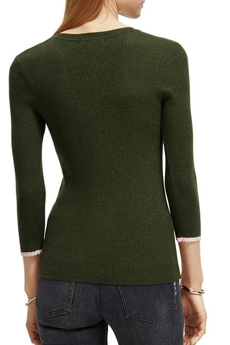 BUTTON DETAIL SKINNY RIB PULLOVER FIELD GREEN MELANGE 2