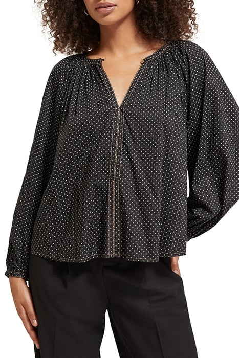 BALLOON SLEEVE EMBROIDERED TOP POLKA EVENING BLACK 1