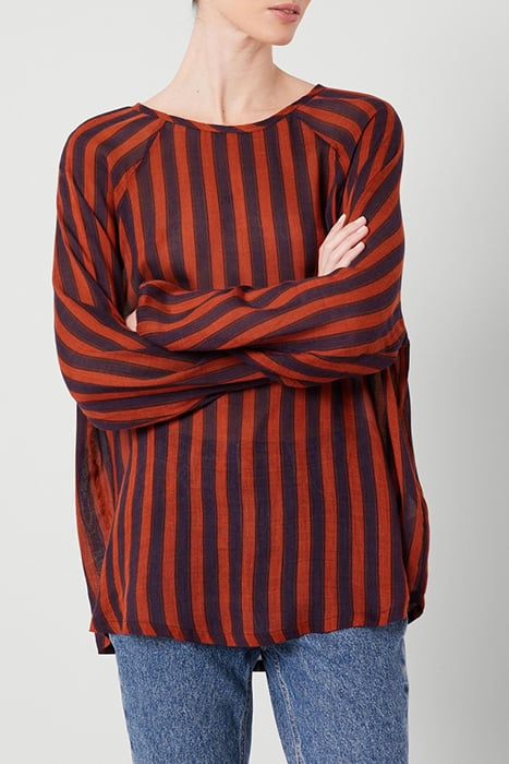 U COLLAR LONG SLEEVES TOP RAYURES BRUN NAVY 1