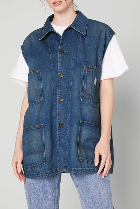 STRAIGHT MID-LENGTH SLEEVELESS JACKET BLUE DIRTY 1