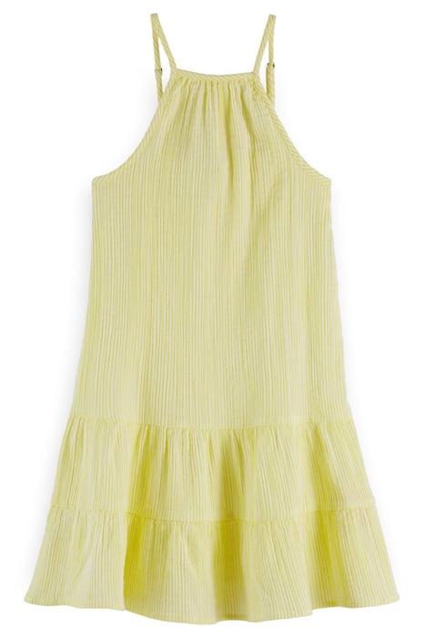 GIRLS CRINKLE COTTON A-LINE DRESS YELLOW WHITE STRIPE 3