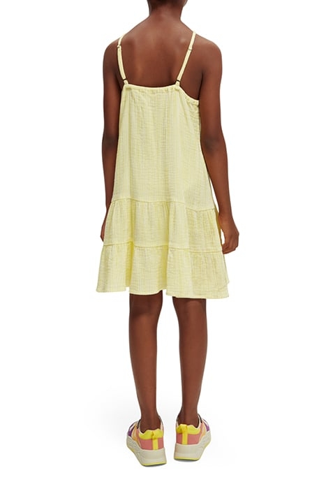GIRLS CRINKLE COTTON A-LINE DRESS YELLOW WHITE STRIPE 2